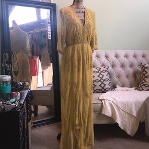 Never worn! Mustard Yellow Boho Romper w/Lace